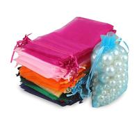 WedDecor 100pcs Multi Colours Mini Drawstring Organza Bags 9cm x 12cm - Small Sheer Gift Bags for Wedding Favors, Christmas, Birthdays, Jewellery, Party Supplies - Clear Mesh Pouches