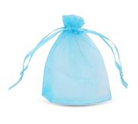 WedDecor 100pcs Turquoise Blue Mini Drawstring Organza Bags 7cm x 9cm - Small Sheer Gift Bags for Wedding Favors, Christmas, Birthdays, Jewellery, Party Supplies - Clear Mesh Pouches