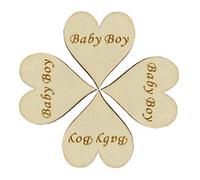 WedDecor 100pcs Wooden Baby Boy Heart 4cm Engraved Slices Embellishments for Arts & Craft, Wedding, Christmas, Card Making, Home Decor, Scrapbooking, DIY Projects