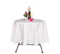 WedDecor 108 Inch Round White Linen Tablecloth, Polyester Table Cover for Banquets, Birthday, Anniversary, Parties, Events, Wedding Anniversaries, Restaurants, Outdoor Table Cloth, 4pcs