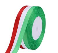 WedDecor 10mm Christmas Decoration Double Sided Satin Ribbons Sets Xmas Gift Presents Wrapping Red, White & Green Christmas Tree Decorations, 25 Metres x 3 Rolls