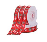 WedDecor 10mm Christmas Grosgrain Red Ribbon Xmas Gift Wrapping Winter Holidays Printed Snowflake with Christmas Tree Ribbons, Xmas Gift Wrapping, Festive Decoration, 5 Yards