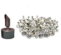 Weddecor 10mm Rivet Setting Hand Tool with Clear Acrylic Rhinestones Diamante Rivet Studs - Fashion Accessory for Leather Crafts, Designer Clothing, Belts, Bags, Dog Collars, Shoe (Pack of 10)