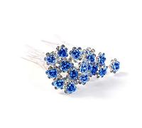 WedDecor 10pcs Blue Wedding Hair Pins with Crystal Rose Flower Design & Rhinestone Diamante Silver Plated Bridal Hair Clips Accessories for Women Wedding & Girls Bridesmaids Prom