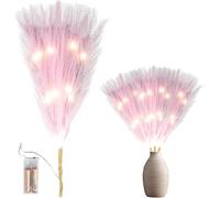 WedDecor 110cm Prelit Pink Pampas Grass Hanging Decoration with Warm White LEDs - Battery-Operated Artificial Flowers for Boho Wedding, Christmas, Bedroom & Living Room Décor