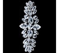 Weddecor 110mm x 50mm Gorgeous Silver Rhinestone Motif Diamante with Crystal Sew on Applique Patch for Wedding Bridal Embellishment Fashion Accessory-B131