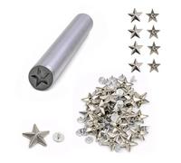 WedDecor 11mm Silver Brass Star Studs with Hand Tool Kit & Base Pin Rivets for Decorating Clothing, Punk Goth Fashion Accessory, Embellishing DIY Projects, 50pcs