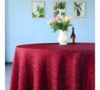 WedDecor 120" Round Damask Tablecloth Scrolled Leaves Pattern Seamless Circular Linen Table Cover For Restaurant, Dining, Weddings & Events Table Decorations, Red, 1pc