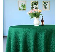 WedDecor 120" Round Damask Tablecloth Scrolled Leaves Pattern Seamless Circular Linen Table Cover For Restaurant, Dining, Weddings & Events Table Decorations, Green, 1pc