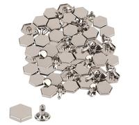 WedDecor 12mm Hexagonal Bag Feet Studs - 7mm Metal Rivet Studs for Bags, Leathercraft, Decorative Hexagon Rivet Caps, Tubular Studs for Handbags, Shoes, Belts - Silver, 25pcs Pack