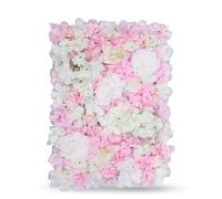 WedDecor 12pcs Artificial Flowers Panels Wall Décor Artificial Silk Flowers Romantic Floral Backdrop Wall Hedge Home Decoration Wedding Party Photo Background, White and Baby Pink, 60 x 40cm
