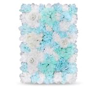 WedDecor 12pcs Artificial Flowers Panels Wall Décor Artificial Silk Flowers Romantic Floral Backdrop Wall Hedge Home Decoration Wedding Party Photo Background, Blue With White, 60 x 40cm