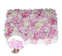 WedDecor 12pcs Artificial Flowers Panels Wall Décor Artificial Silk Flowers Romantic Floral Backdrop Wall Hedge Home Decoration Wedding Party Photo Background, Hot pink & ivory, 60 x 40cm