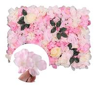 WedDecor 12Pcs Flower Panels Wall Décor Artificial Silk Flowers Romantic Floral Backdrop Wall Hedge Home Decoration Wedding Party Photo Background, Blush & Rose Pink, 60 x 40cm