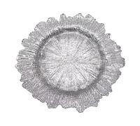 WedDecor 13 Inch 1pc Silver Charger Plate with Vintage Floral Design - Perfect for Weddings, Parties, Dinner Table Decorations, and Special Events - Durable Glass Wedding Charger Plates