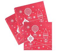 WedDecor 13-Inch Festive Red and White Baubles Xmas Design Paper Napkins, 2-Ply Disposable Xmas Serviettes for Christmas Banquets, Holiday Functions, Brunch Buffets & Winter Parties, Pack of 60