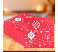 WedDecor 13-Inch Festive Red and White Baubles Xmas Design Paper Napkins 2-Ply Disposable Xmas Serviettes for Christmas Banquets, Holiday Functions, Brunch Buffets & Winter Parties, Pack of 20