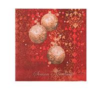 WedDecor 13-Inch Gold Christmas Baubles Red Paper Napkins - 2-Ply Disposable Xmas Serviettes, Seasonal Tableware & Party Supplies for Banquets & Xmas Winter Parties - Pack of 20