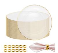 WedDecor 13 Inch Gold Trim Acrylic Charger Plates with Hammered Design Napkin Beaded Rings - Elegant Serveware for Weddings, Parties, and Table Decoration, Set of 50