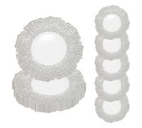 WedDecor 13 Inch White 12pcs Charger Plates with Silver Crackled Floral Design - Perfect for Weddings, Parties, Dinner Table Decorations, and Special Events - Glass Charger Plates for Celebrations