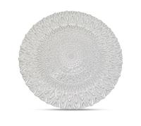 WedDecor 13" Silver Glass Charger Plate with Peacock Design, 1pc