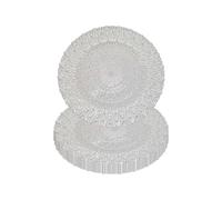 WedDecor 13" Silver Glass Charger Plate with Peacock Design, 6pcs