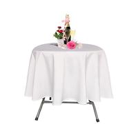 WedDecor 132 Inch White Round Tablecloth for Circular Table, Premium Durable Fabric Polyester Linen Table Cover Washable for Kitchen Dining, Weddings, Birthday, Anniversary Party Event, Pack of 1