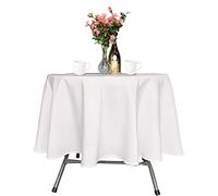 WedDecor 132" Round Tablecloth, White Premium Linen Table Cover, Washable Polyester Fabric Table Cloth for Parties, Weddings, Banquets, Dining Table Decoration, 1pc