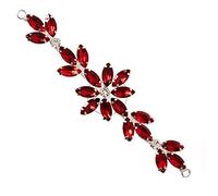 WedDecor 14cm x 4cm Beautiful Crystal Rhinestone Diamante Motif Sew on Patch Applique for Bridal Wedding, Casual or Formal Wear, Headpieces Fashion Embellishment, Red