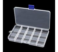 WedDecor 15 Compartment Jewellery & Craft Storage Box with Blue Lock, Clear Plastic Organiser with Adjustable Dividers for Beads, Rings, Earrings, DIY Supplies & Accessories (173 x 100 x 22mm) - 1pc