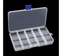 WedDecor 15 Compartment Jewellery & Craft Storage Box with Blue Lock, Clear Plastic Organiser with Adjustable Dividers for Beads, Rings, Earrings, DIY Supplies & Accessories (173 x 100 x 22mm) - 2pcs