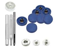 WedDecor 15mm S Spring Press Studs, Durable Snap Fasteners with Hand Fixing Tools, Plastic Cap with Silver Metal Back Snaps for Clothes, Fabric, Bags, Jeans, Craft, Navy, 10pcs