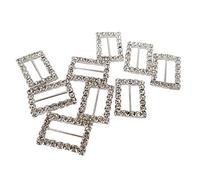 WedDecor 15mm x 14.5mm Diamante Slider Rectangle Buckle Rhinestone Crystal Metal Fasteners for Women Fashion Accessories, Wedding Cards, Chair Cover Sashes, Ribbons, 10pcs