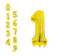 WedDecor 16 Inch Foil Balloons Number 1, Self Sealing Foil Balloons, Self Inflating Number Balloons for Birthday Parties, New Year Decorations, Anniversaries, Party Supplies, Gold