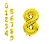 WedDecor 16 Inch Foil Balloons Number 8, Self Sealing Foil Balloons, Self Inflating Number Balloons for Birthday Parties, New Year Decorations, Anniversaries, Party Supplies, Gold
