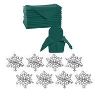WedDecor 16 PCS Christmas Napkins and Rings Set | 8 PCS Green Polyester Christmas Napkins Cloth & 8 PCS Silver Rhinestines Napkin Rings for Christmas Holiday Dinner Party Table Decoration