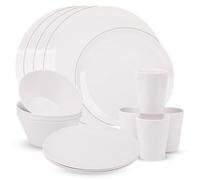 WedDecor 16Pcs White Melamine Dinnerware Sets for 4 People | Scratch Resistant Easy Clean Dishwasher for Indoor, Outdoor BBQ, Garden Picnic or Camping