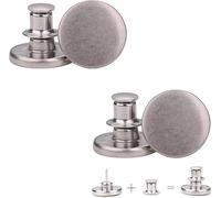 Weddecor 17mm No-Sew Jean Button Replacements, Instant Fit Jeans Button Pins, Detachable Tool-Free Buttons, Reusable Instant Buttons for Denim Jeans, Jackets, Matt Silver, 2pcs