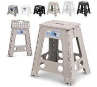WedDecor 18 Inch Folding Step Stool for Homes, Robust Stools - Light Grey | Anti-Slip Surface, Skid-Resistant Feet, Folding Step Stool for Kitchen, Bathroom, Garage, Garden, Camping, 1pc