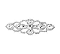 Weddecor 185mm x 60mm Gorgeous Silver Rhinestone Motif Diamante with Crystal Sew on Applique Patch for Wedding Bridal Embellishment Fashion Accessory-B143
