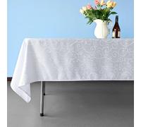 WedDecor 1pc Rectangular Damask Tablecloth with an Overlay Branch Swirl Pattern, Seamless Polyester Linen Table Cover, Party, Dining Table Cloth for Restaurant, 90 x 156 Inches, White