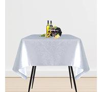 WedDecor 1pc Square Damask Tablecloth with an Overlay Branch Swirl Pattern, Seamless Polyester Linen Table Cover, Party, Dining Table Cloth for Restaurant, 90 x 90 Inches, White