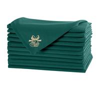 WedDecor 20 Inch Green Spun Polyester Table Napkin with Jingle Bell Embroidery for Christmas Theme Dining Decorations For Home, Wedding, Banquet, Party, Hotel, Xmas Festive Decor, 20pcs