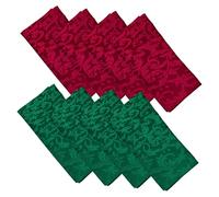 WedDecor 20 Inch Red, Green Polyester Damask Table Napkins Scrolled Leaves Pattern For Wedding, Banquets, Dining, Receptions, Events & Parties Table Decorations, 8pcs