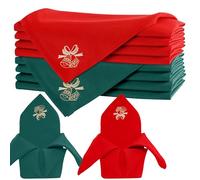 WedDecor 20 Inch Red, Green Spun Polyester Table Napkin with Jingle Bell Embroidery for Christmas Theme Dining Decorations For Home, Wedding, Banquet, Party, Hotel, Xmas Festive Decor, 8pcs