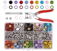 WedDecor 200Pcs Hollow Snap Fasteners with Metal Plier Setting Tool Kit Box, Heavy Duty Studs Ring Prong Snap Buttons Baby for Bibs Clothing Crafting Sewing DIY Project, Mixed Colours, 9.5mm