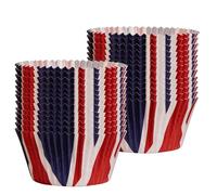 WedDecor 200pcs Union Jack Cupcake Cases - British Flag Paper Muffin Cups for Cupcakes, Desserts & Party Baking, 8cm x 3cm Disposable Baking Cases for Celebrations