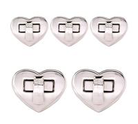 WedDecor 20mm x 25mm Twist & Turn Clasp Lock Heart Shape Closure Replacement Metal Fasteners Bag, Purse, Handbag, Art & Craft, DIY Projects, Silver, 5pcs