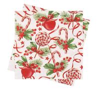 WedDecor 20pcs 13-Inch Christmas Napkins â€“ Red Disposable Paper Serviettes with Printed Candy Canes, Stars & Holly for Holiday Parties, New Year, Dinner, Wedding, Table Décor & Festive Events