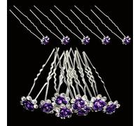 WedDecor 20pcs Purple Wedding Hair Pins with Crystal Rose Flower Design & Rhinestone Diamante Silver Plated Bridal Hair Clips Accessories for Women Wedding & Girls Bridesmaids Prom